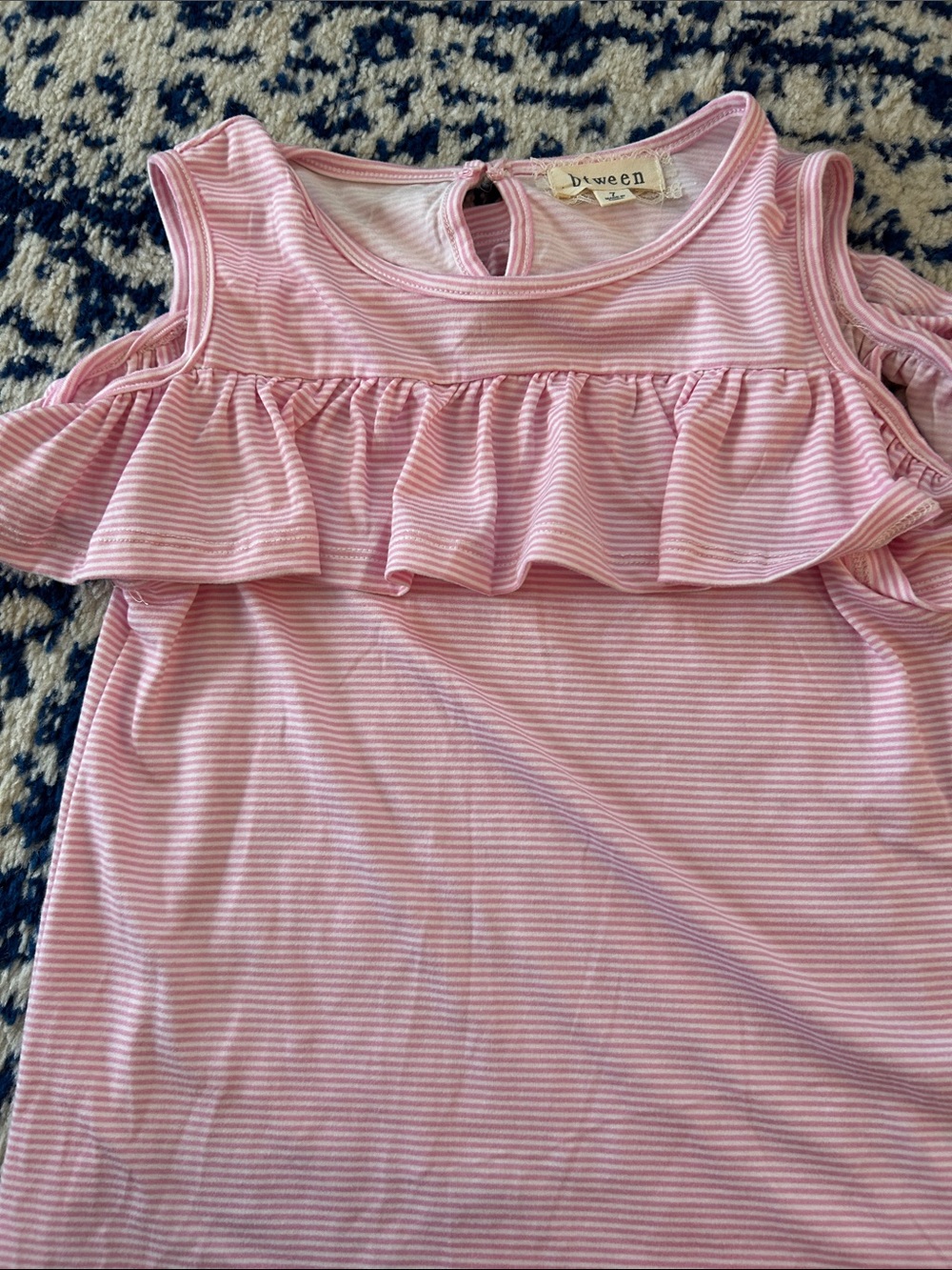 btween Pink & White Striped Ruffle Cold-Shoulder Top - Picture 2 of 6